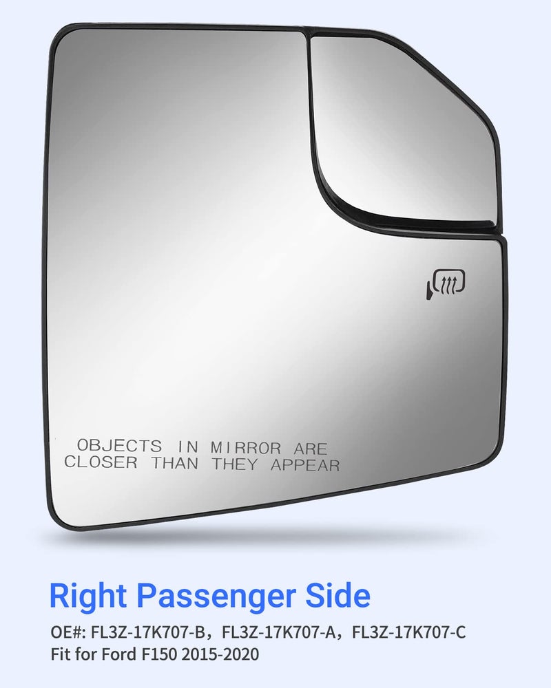 KanSmart Passenger Side Mirror Glass Compatible with 2015 2016 2017 2018 2019 2020 Ford F150 Right Side Heated Convex Mirror Glass with Blind Spot Mirror Replace FL3Z17K707A FL3Z-17K707-A, FL3Z-17K707-B/C/D - Image 2