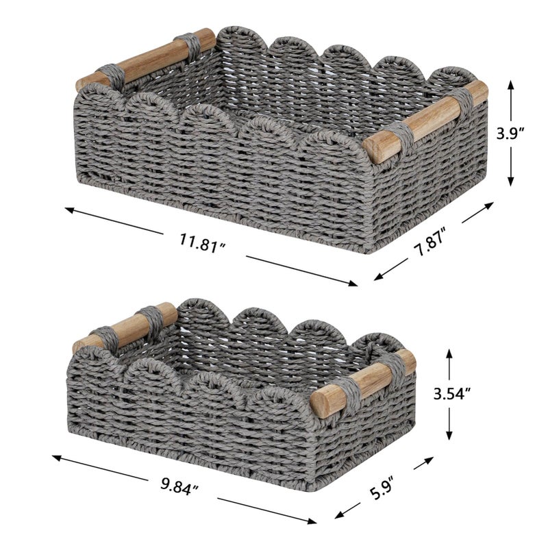 CubesLand Scalloped Edge Decor Baskets for Home, Living Room, Toilet Paper Storage Basket for Over Toilet Tank Top, Storage Shelf, Cute Small Paper Rope Baskets Both Storage&Decor, Set 2 Grey - Image 5