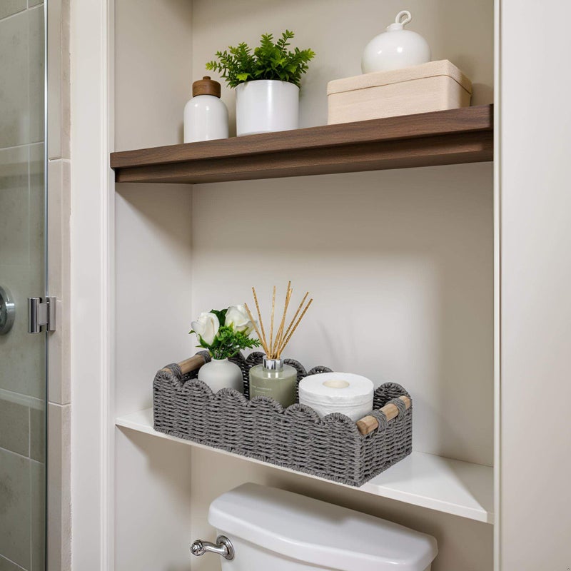 CubesLand Scalloped Edge Decor Baskets for Home, Living Room, Toilet Paper Storage Basket for Over Toilet Tank Top, Storage Shelf, Cute Small Paper Rope Baskets Both Storage&Decor, Set 2 Grey - Image 3
