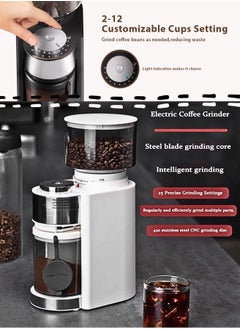 Brutelle Electric Burr Coffee Grinder, Automatic Coffee Bean Grinder Adjustable with 25 Precise Settings for Drip French Press Cold Brew with Quantitative setting White  - Image 2