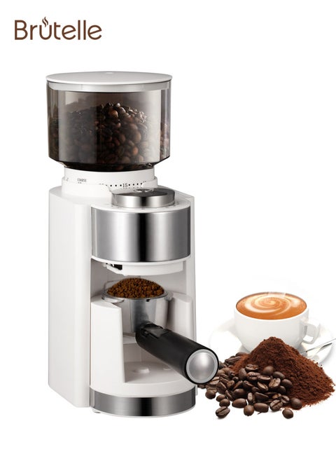 Electric Burr Coffee Grinder, Automatic Coffee Bean Grinder Adjustable with 25 Precise Settings for Drip French Press Cold Brew with Quantitative setting White