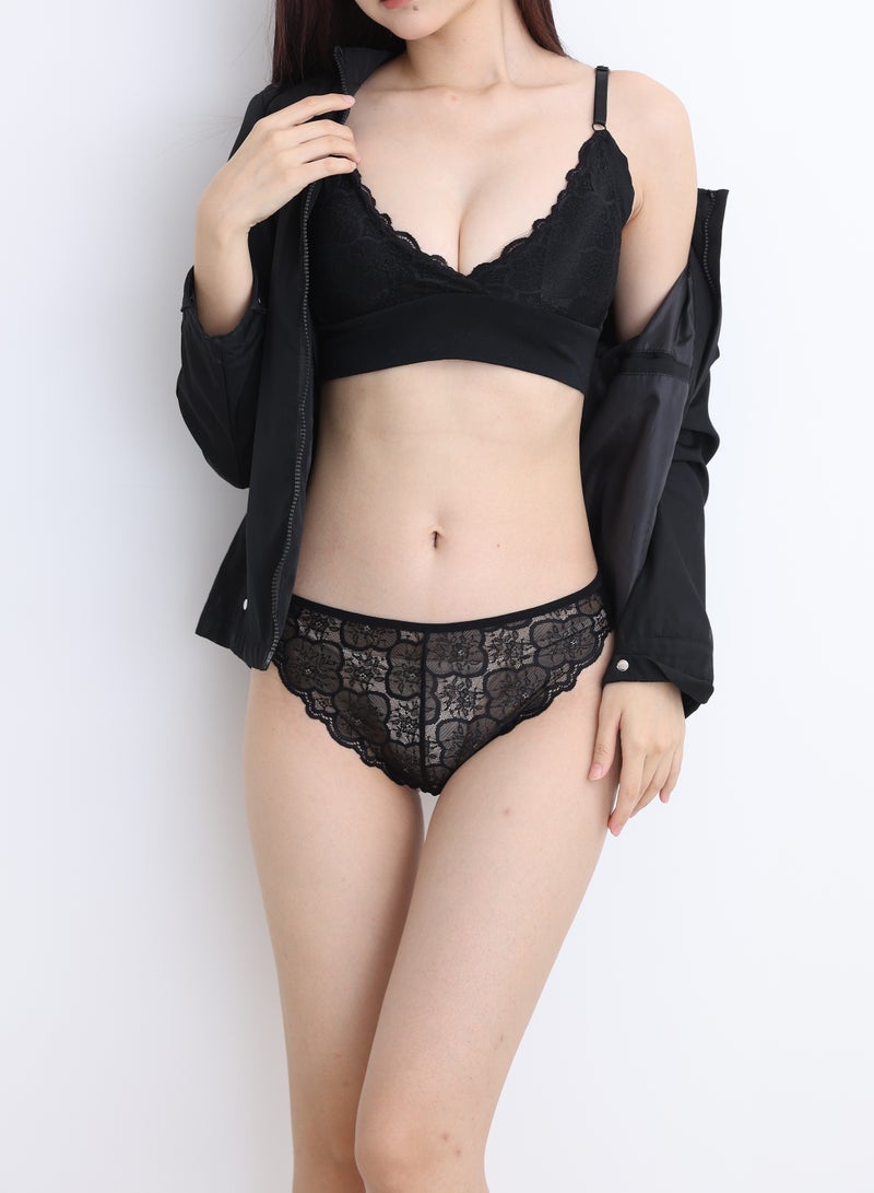 ovitio Black Mesh Bikini Set with Lace Details, Two-Piece - Image 1