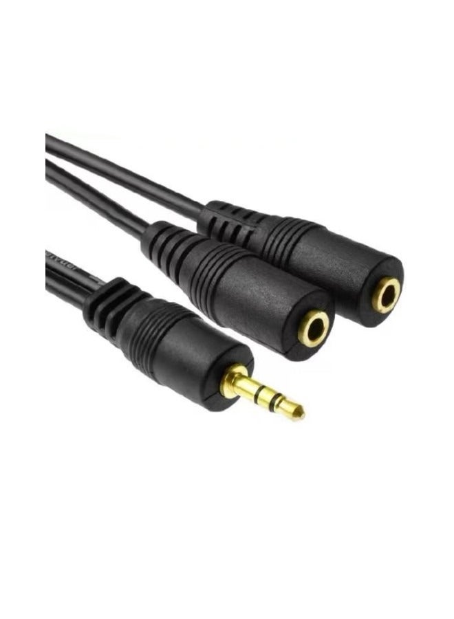 Audio Cable 3.5mm Stereo Gold-plated Jack Male to 2 Female Cable Headset Mic Y Splitter Cable Earphone Headphone Adapter 1.5m Black  - Image 2