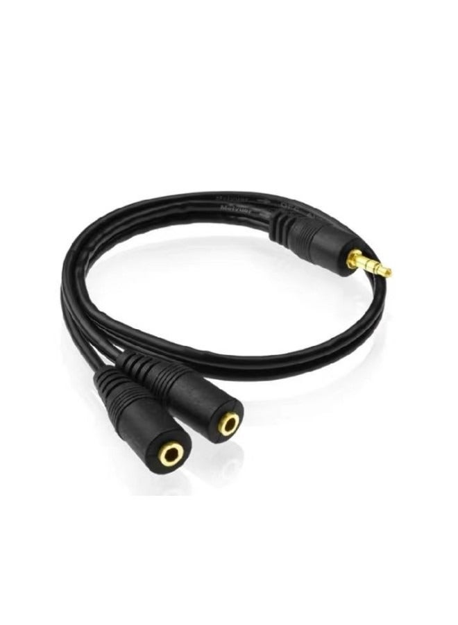 Audio Cable 3.5mm Stereo Gold-plated Jack Male to 2 Female Cable Headset Mic Y Splitter Cable Earphone Headphone Adapter 1.5m Black  - Image 1