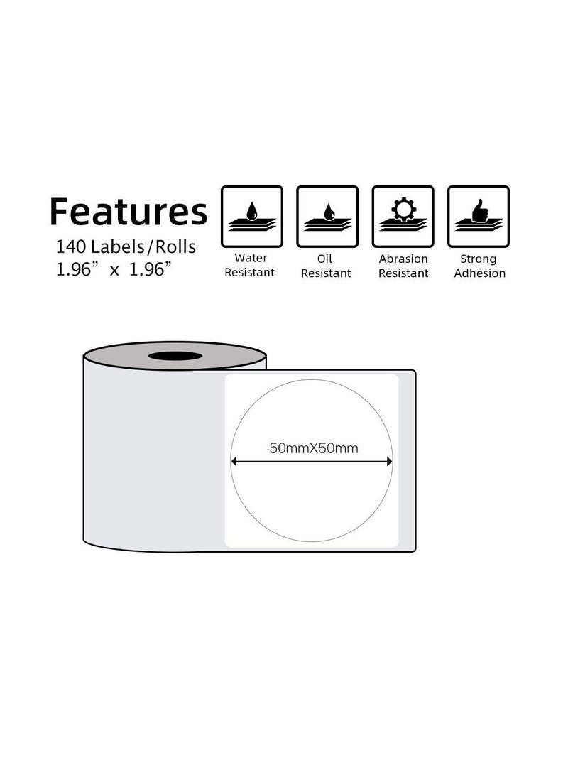 Terabyte 50x50mm Round Self-Adhesive Thermal Label for M110/M200 Printer 140 Labels - Image 2