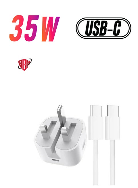 35W USB-C Charger with 1M Type-C to Type-C Cable Compatible with iPhone 15 Series, Samsung S24, and USB-C Devices