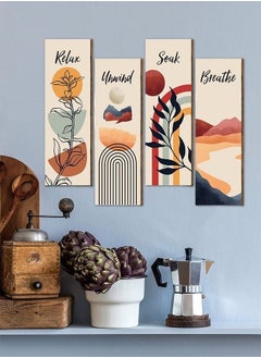 MIXDE 4-Piece Flower Pictures Wall Decor,Wooden Framed Decorative Wall Art Painting For Home Cabinets Dining Restaurant,30x10cm  - Image 1
