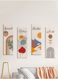 MIXDE 4-Piece Flower Pictures Wall Decor,Wooden Framed Decorative Wall Art Painting For Home Cabinets Dining Restaurant,30x10cm  - Image 2