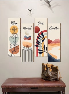 MIXDE 4-Piece Flower Pictures Wall Decor,Wooden Framed Decorative Wall Art Painting For Home Cabinets Dining Restaurant,30x10cm  - Image 3