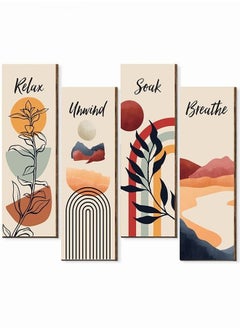 MIXDE 4-Piece Flower Pictures Wall Decor,Wooden Framed Decorative Wall Art Painting For Home Cabinets Dining Restaurant,30x10cm  - Image 5