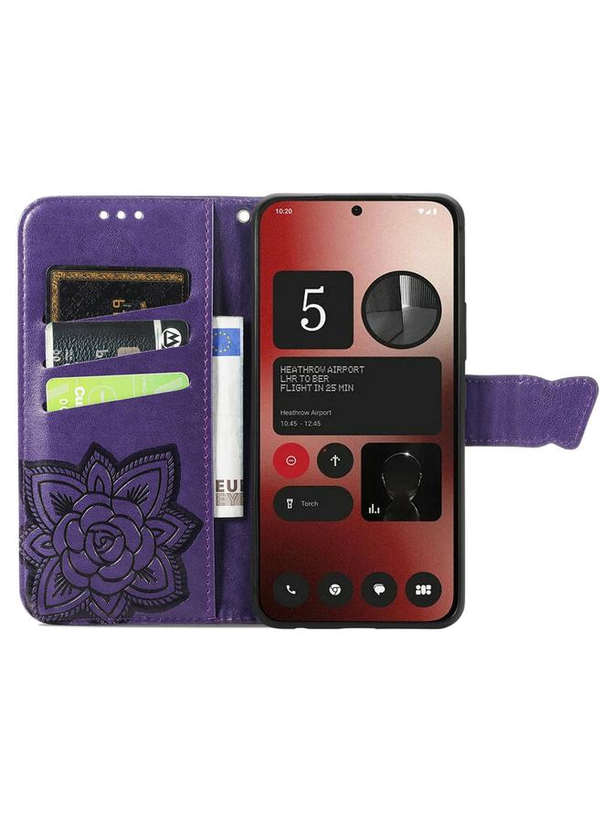 اس-توب جراب هاتف Case For Nothing Phone 2a من الجلد المنقوش بنقشة زهور الحب على شكل فراشة - Image 3