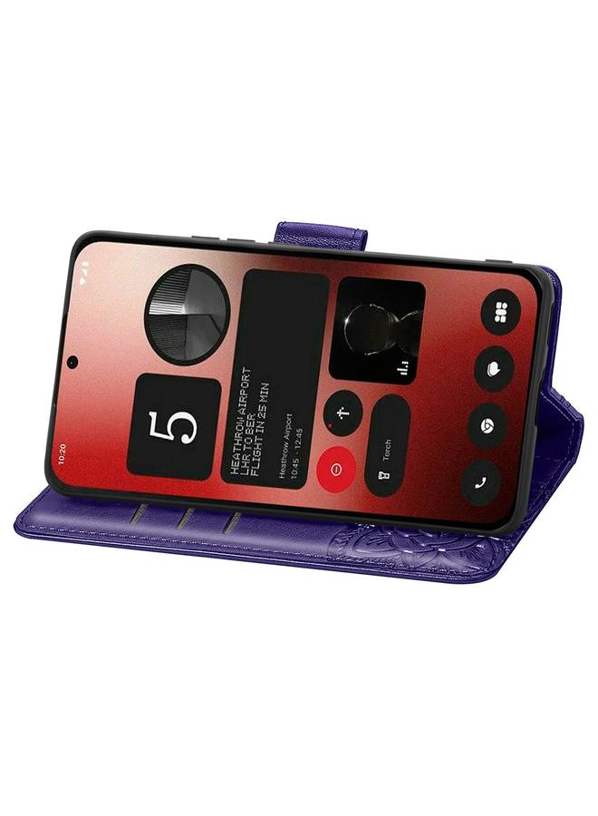 اس-توب جراب هاتف Case For Nothing Phone 2a من الجلد المنقوش بنقشة زهور الحب على شكل فراشة - Image 4