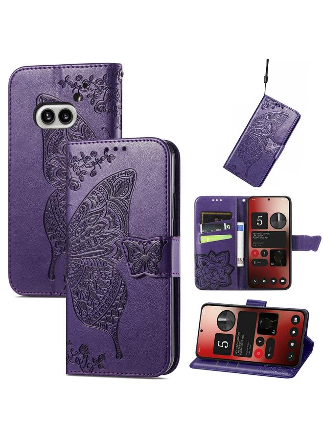 اس-توب جراب هاتف Case For Nothing Phone 2a من الجلد المنقوش بنقشة زهور الحب على شكل فراشة - Image 1