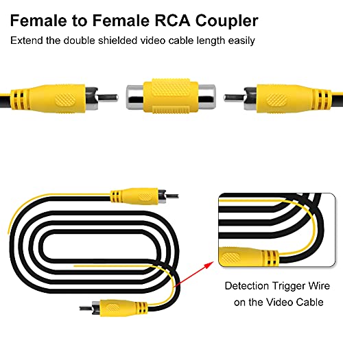 GreenYi Upgraded Double-Shielded (19.69FT / 6M), AV Video Extension Cable with Yellow RCA Video Female to Female Coupler and Power Cable for Monitor and Backup Rear View Camera Connection - Image 4