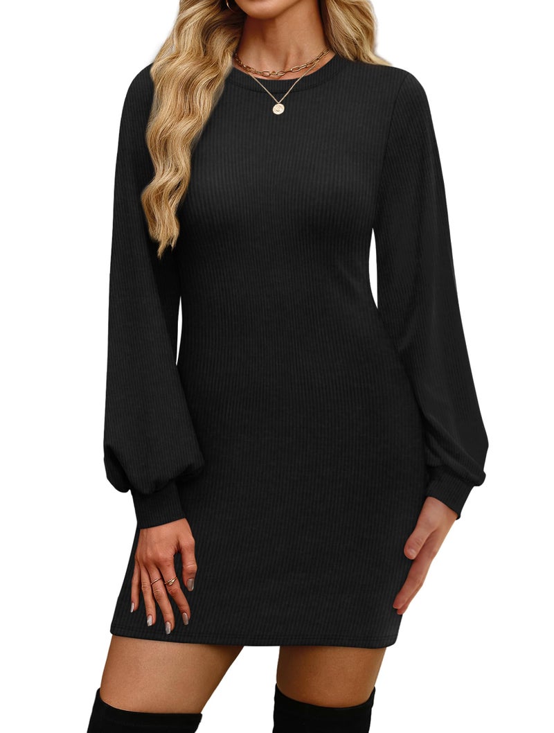 OFEEFAN Fall Dresses for Women 2025 Early Fashion Clothing Long Sleeve Work Sweater Dresses Italian Winter School Outfits for Teachers Casual Black M - Image 1
