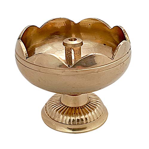 ROLIMOLI Diya Puja Lamp Hindu Pooja Article Deepak Oil Lamp Pure Brass Flower Design for Home Temple and Devotional Use (Height 4.5 cm, Diameter 5 cm) - Image 4