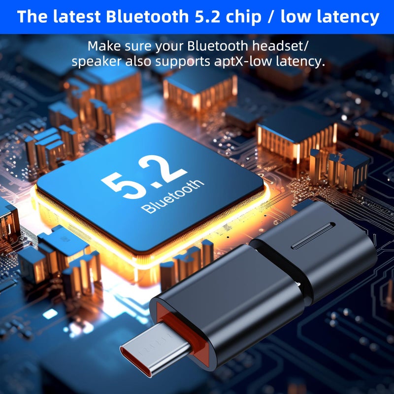 Smof USB Bluetooth Audio Adapter for PS5, PS4,Switch,Mac. Compatible Bone Conduction Headsets Wireless Audio Transmitter Dongle with aptX Low Latency Support, USB Bluetooth 5.2 Adapter - Image 4