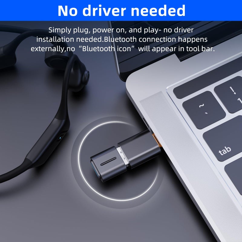 Smof USB Bluetooth Audio Adapter for PS5, PS4,Switch,Mac. Compatible Bone Conduction Headsets Wireless Audio Transmitter Dongle with aptX Low Latency Support, USB Bluetooth 5.2 Adapter - Image 5