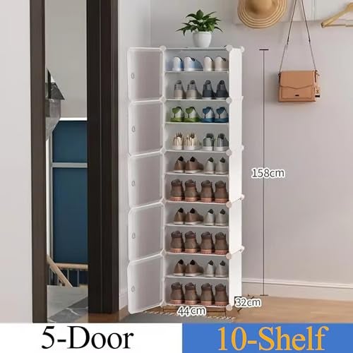 Zemic 𝟏𝟎 𝐒𝐡𝐞𝐥𝐟 Shoe Rack Plastic & 𝐏𝐥𝐚𝐬𝐭𝐢𝐜 𝐒𝐡𝐨𝐞 𝐑𝐚𝐜𝐤 𝐟𝐨𝐫 𝐇𝐨𝐦𝐞 Storage Plastic Organizer with Door for Entryway, Chappal Slipper Sandals Stand【White, 10-Shelf-5-Door】 - Image 2