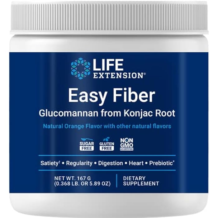 Life Extension Easy Fiber - Glucomannan Fiber, Regularity, Digestion, Heart Health, No Artificial Sweeteners, Vegetarian, Non-GMO, Gluten Free, Sugar Free, Net Wt. 167 G (0.368 Lb. Or 5.89 Oz) - Image 1