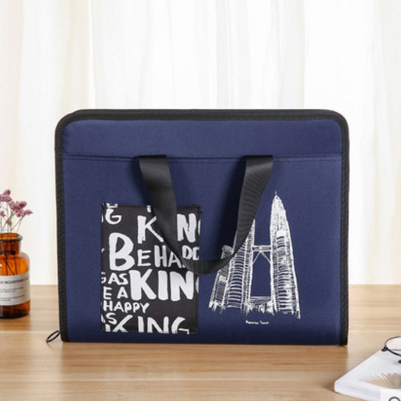 Generic Student Creative Large Canvas Accordion File Bag A4 4702 construction navy blue
