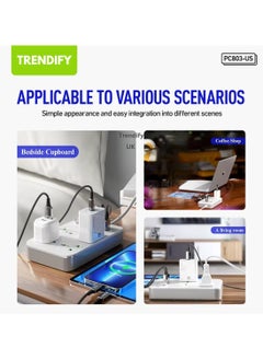 ترينفي سلك تمديد عالمي 9 في 1 - 4 مقابس طاقة و3 منافذ USB، فتحة شحن USB Type-C PD، زر تشغيل/إيقاف، سلك تمديد رباعي الاتجاهات للمنزل والمكتب، شريط طاقة مع باب أمان للأطفال وحماية للأطفال، شريحة ذكية بالداخل ووظيفة مضادة للاشتعال (قد يختلف اللون المتوفر باللونين الأبيض والأسود)  - Image 4