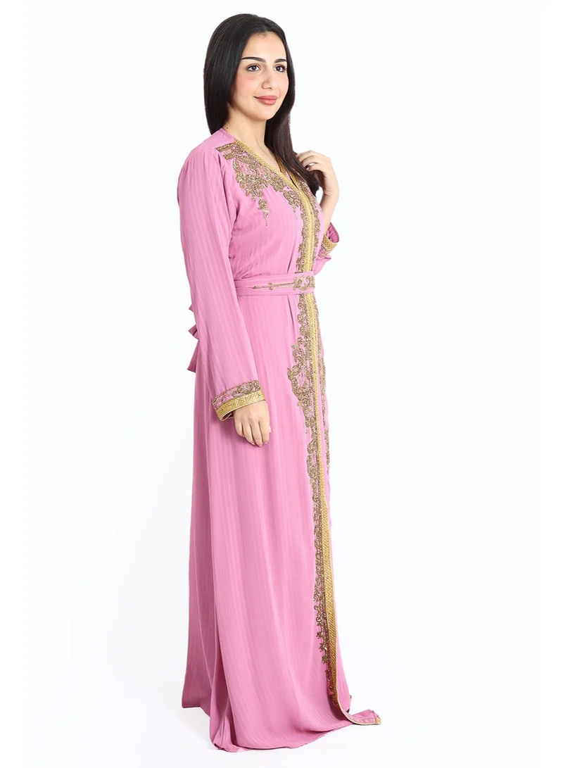 IKKXA Handcrafted Embellished Pink Kaftan IKW1090