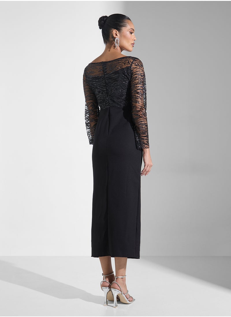 Ella Limited Edition - Embellished Bodice Dress Wih Slit - Image 1