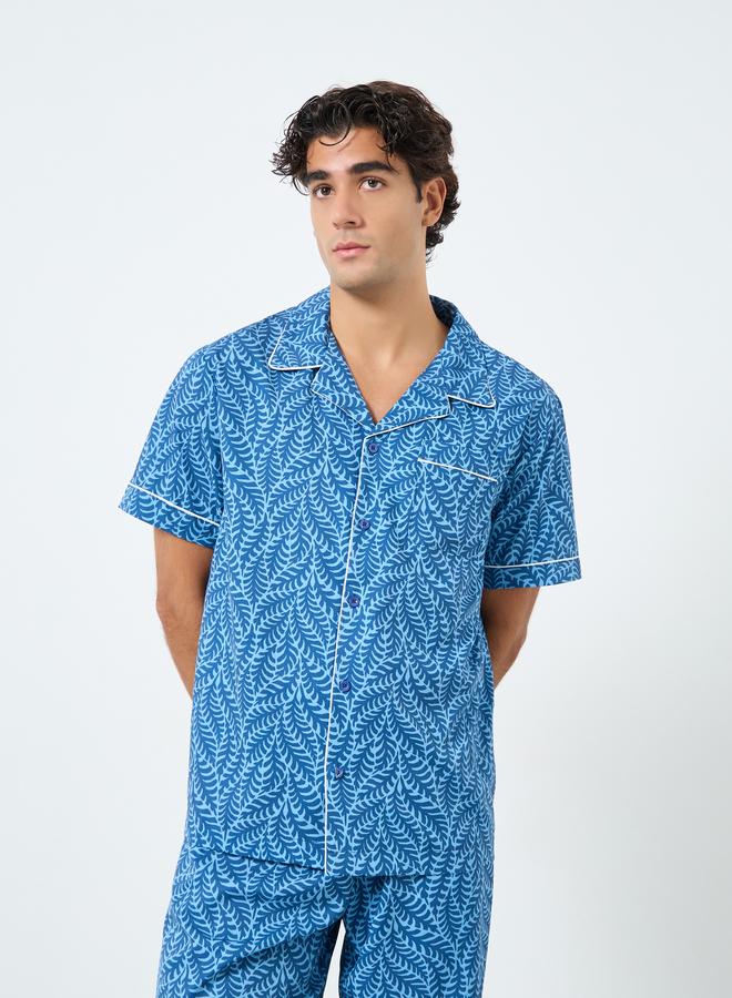 Styli Men Leaf Print Relaxed Fit Shirt and Pyjama Set - Image 2