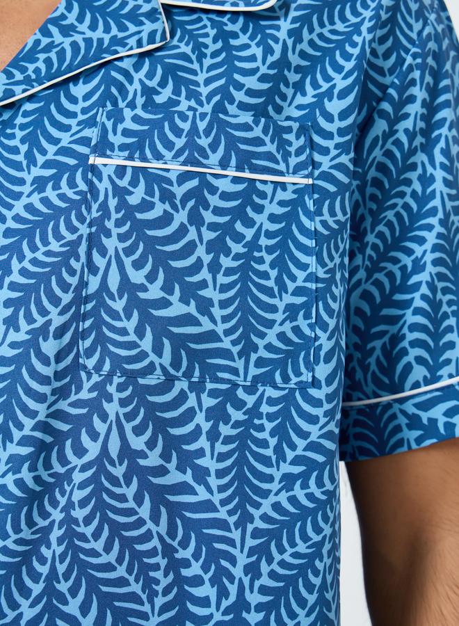 Styli Men Leaf Print Relaxed Fit Shirt and Pyjama Set - Image 3