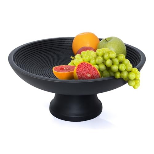 Folkulture Wooden Fruit Bowl for Kitchen Counter  12 Large Premium Banana Fruit Basket for Kitchen  Black Wood Bowl with Holder Pedestal for Table Decor Centerpiece for Dining Table