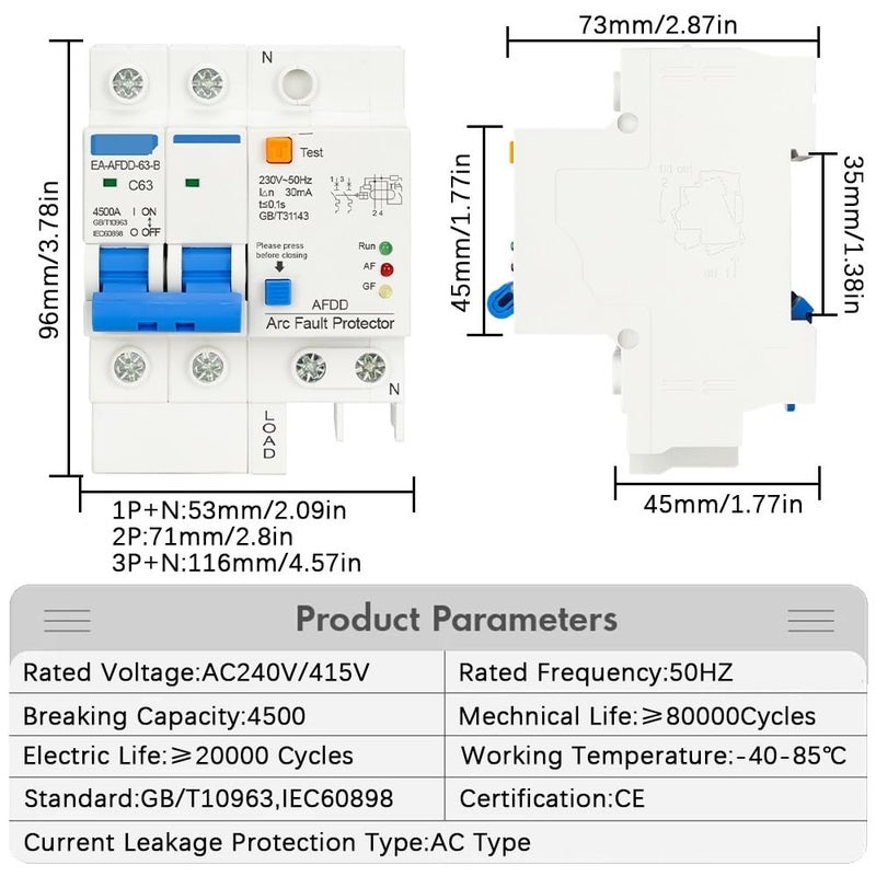 Fault Arc Protector Circuit Breaker Main Short Circuit Overload Leakage Protection AC 230V 16A 20A 32A 63A(1P and N,50A) - Image 2