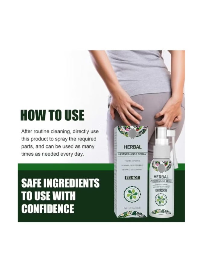 EELHOE بخاخ البواسير العشبي 3 قطع - تخفيف مهدئ بمكونات طبيعية - تركيبة سريعة المفعول لعدم الراحة الناتجة عن البواسير - (3x30 مل) - Image 2