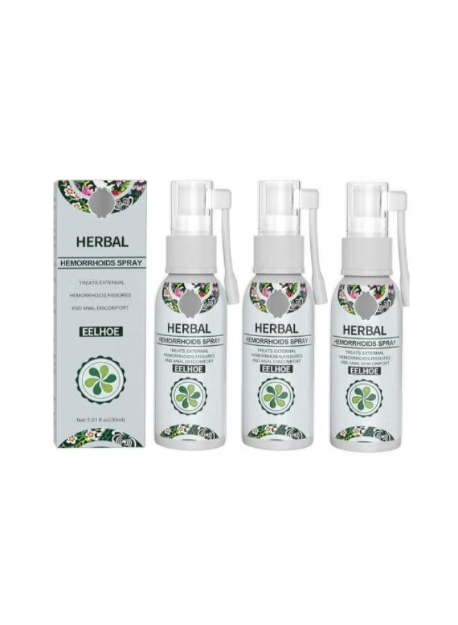 EELHOE بخاخ البواسير العشبي 3 قطع - تخفيف مهدئ بمكونات طبيعية - تركيبة سريعة المفعول لعدم الراحة الناتجة عن البواسير - (3x30 مل) - Image 1