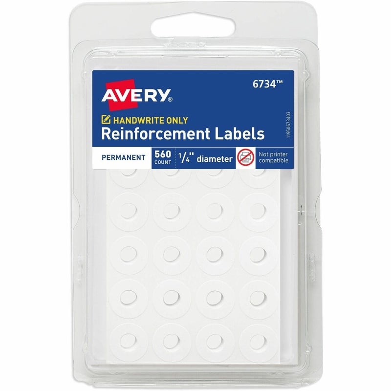AVERY White Self-Adhesive Reinforcement Labels, 1/4 Round, 560 Labels per Pack, Case Pack of 36 (06734) - Image 1