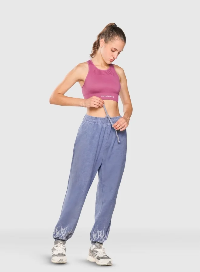 Musclemind Women's Acid Wash Mid Waist Cotton Denim Joggers with Elasticated Hidden- Inner Drawstring Waistband, Deep Pockets, Super Soft, Long-Lasting Colour, Lightweight And Streachable Fabric for All Day Comfort
