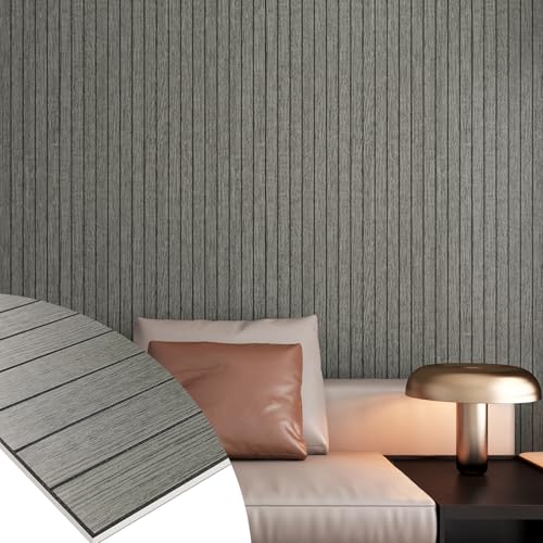 Decotalk Grey Wall Panels Slat Walls - Wood Panels for Ceiling Gray Woods Panel for Interior Wall Decor 12x86.6 Inch Paneling Wood Veneer Panel Feature Walls Peel and Stick Woods Paneling Grey - Image 1
