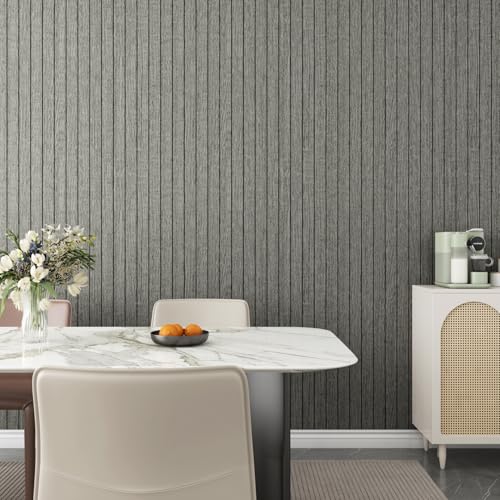 Decotalk Grey Wall Panels Slat Walls - Wood Panels for Ceiling Gray Woods Panel for Interior Wall Decor 12x86.6 Inch Paneling Wood Veneer Panel Feature Walls Peel and Stick Woods Paneling Grey - Image 2