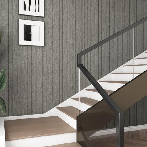 Decotalk Grey Wall Panels Slat Walls - Wood Panels for Ceiling Gray Woods Panel for Interior Wall Decor 12x86.6 Inch Paneling Wood Veneer Panel Feature Walls Peel and Stick Woods Paneling Grey - Image 5