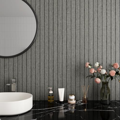 Decotalk Grey Wall Panels Slat Walls - Wood Panels for Ceiling Gray Woods Panel for Interior Wall Decor 12x86.6 Inch Paneling Wood Veneer Panel Feature Walls Peel and Stick Woods Paneling Grey - Image 3