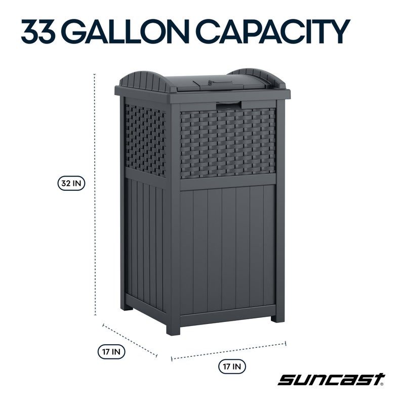Suncast 33 Gallon Wicker-Style Hideaway Trash Can with Secure Latching Lid and Weather-Resistant Construction for Patio, Cyberspace Grey, Made in the USA - Image 4