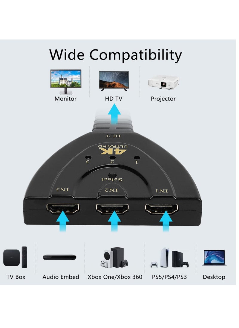 Generic - ReignSword 4K HDMI Splitter & Selector Switch Box - Seamless Home Entertainment with 3-in-1 HDMI Input for Effortless Switching and High-Definition Video Quality - Image 1