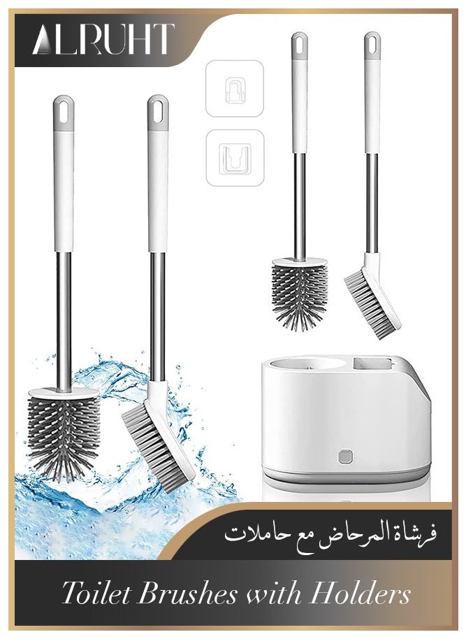 الروهيت فرشاة مرحاض من السيليكون مع حامل، مجموعة منظف وعاء المرحاض لتنظيف الحمام فرشاة مرحاض بمقبض طويل مع حاملات تخزين سهل  - Image 1