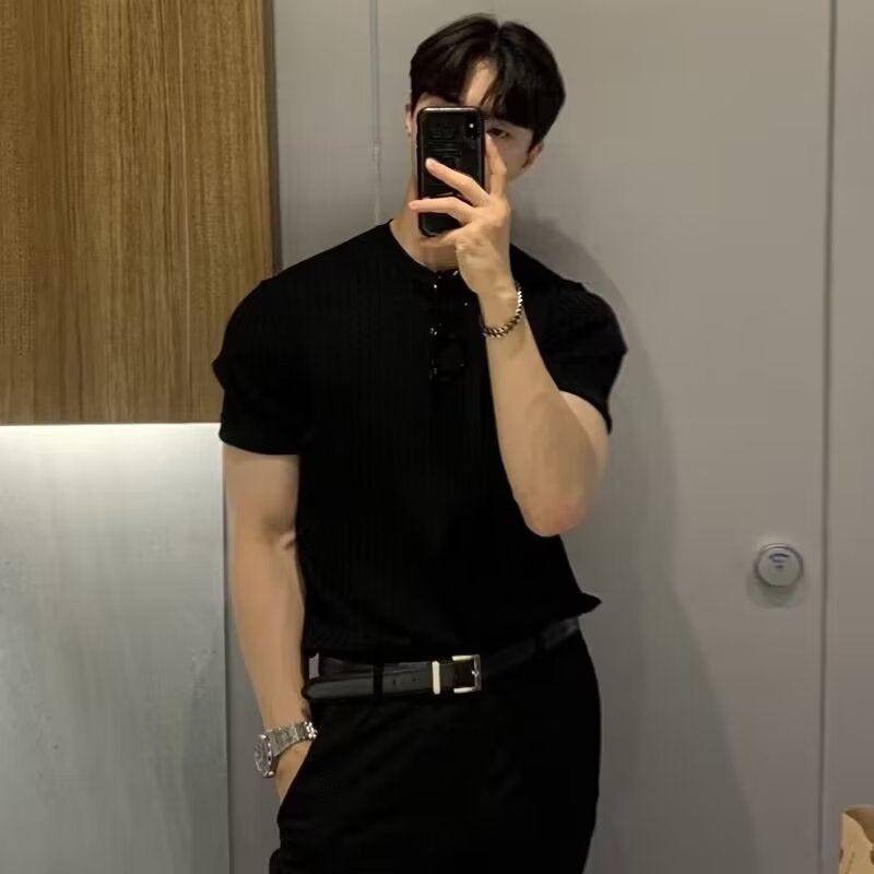 Hong Kong Style Retro Solid Color Short-Sleeved Men'S Trendy Brand Loose Korean Style Trendy All-Match Round Neck Sweater T-Shirt Base Shirt - Image 3