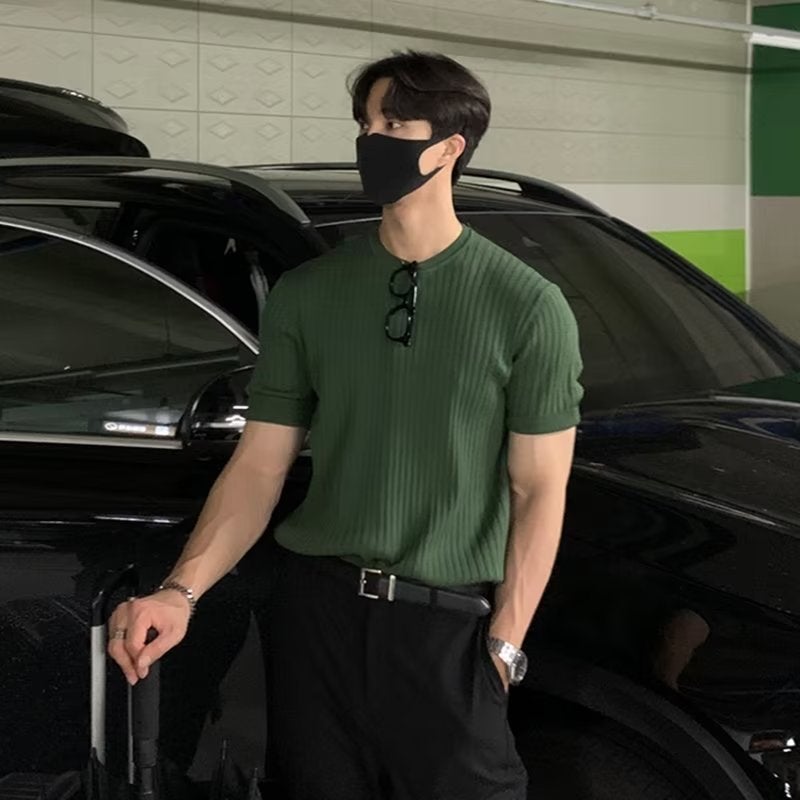 Hong Kong Style Retro Solid Color Short-Sleeved Men'S Trendy Brand Loose Korean Style Trendy All-Match Round Neck Sweater T-Shirt Base Shirt - Image 4