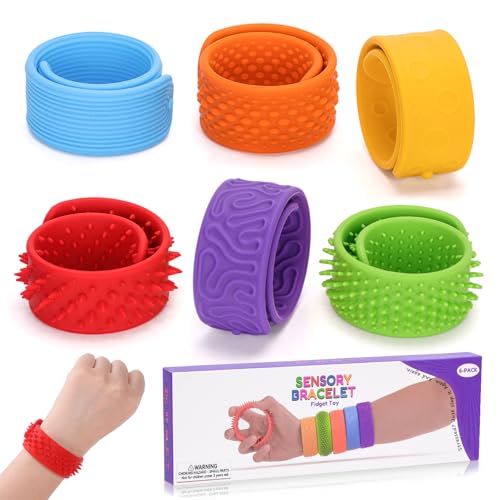 HOMQYTE 6 PCS Fidget Slap Bracelets Toys for Kids Adults Textured Silicone Bracelet Sensory Toys for Autism Anxiety ADHD Calm Down Corner Multicolor 1 6 Pcs - Image 1