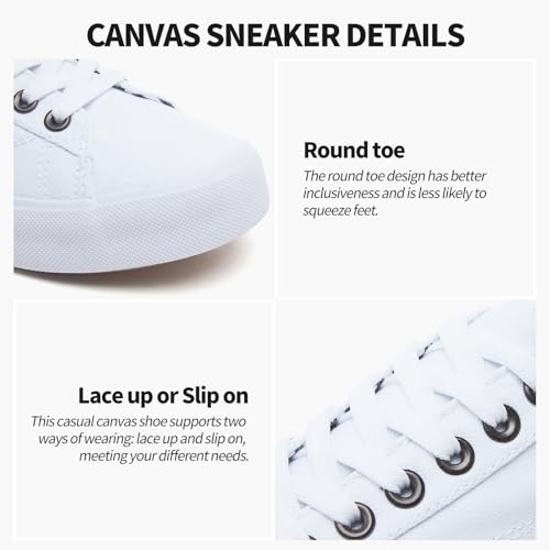 XRH Tennis Shoes Womens Low Top Casual Shoes for Women, Lace Up Canvas Sneakers Comfortable Shoes for Women Walking Shoes(White,US7 - Image 4