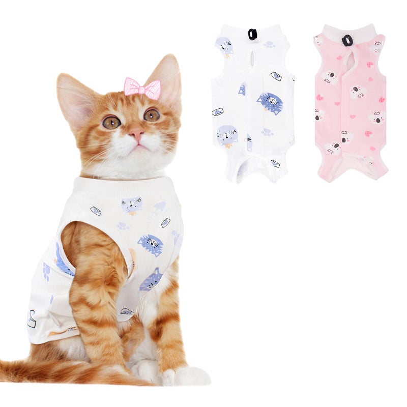 Coppthinktu 2 PCS Cat Recovery Suit Female Cat Onesie for Cats After Surgery Spay Abdominal Wounds, Kitten Surgery Recovery Suit Female Breathable E-Collar Alternative Kitten Onesie Anti Licking Medium - Image 1