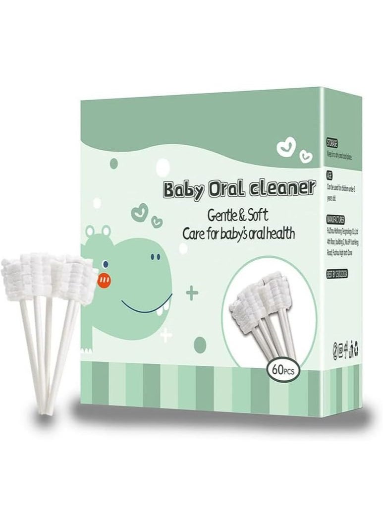 ATRJSZ 60 PCS Baby Tongue Cleaner & 2Pcs Baby Finger Toothbrush, Toothbrush Infant Upgrade Gum Cleaner with Paper Handle, Soft Gauze for 0-36 Month Baby  - Image 1