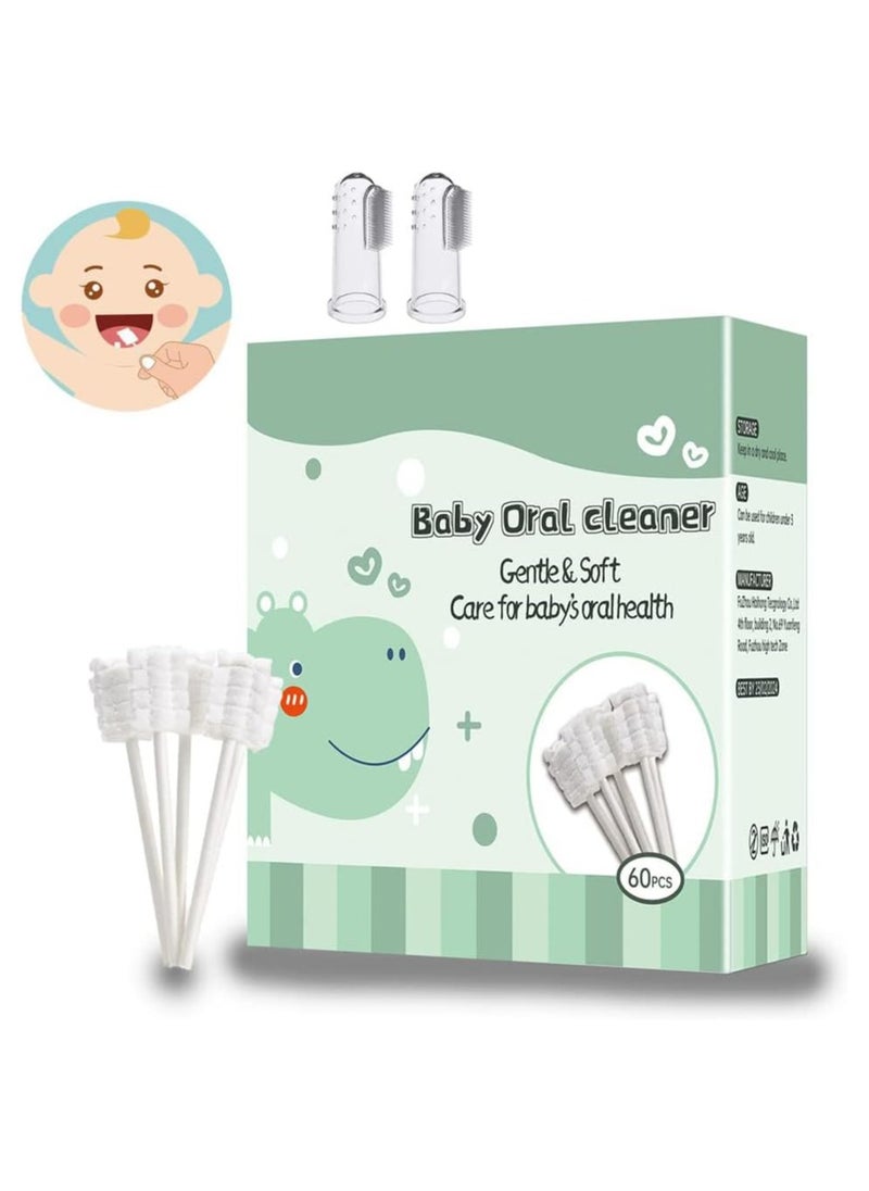 ATRJSZ 60 PCS Baby Tongue Cleaner & 2Pcs Baby Finger Toothbrush, Toothbrush Infant Upgrade Gum Cleaner with Paper Handle, Soft Gauze for 0-36 Month Baby  - Image 4